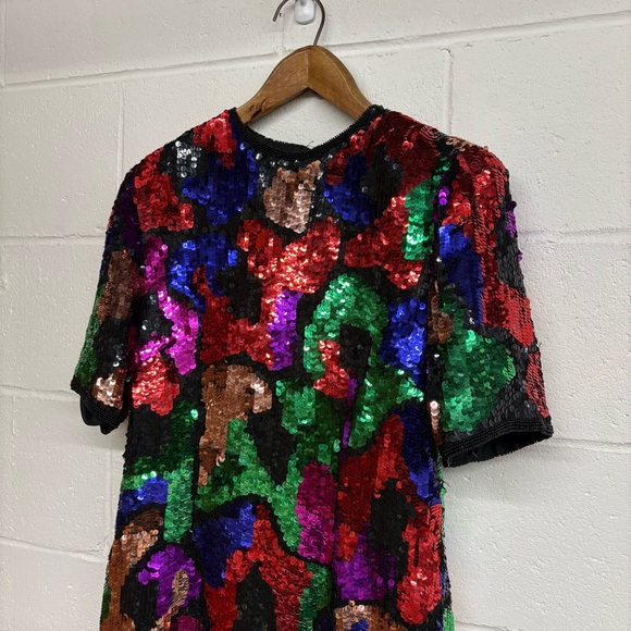 Vintage 80’s Colourful Beaded Sequin Silk Gown, 80’s NYE dress - Picture 2 of 13